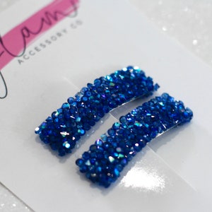 Royal blue rhinestone hair clip, crystal barrette sparkly snap clip, for girl kids toddler woman accessory set, fall winter holidays 2024