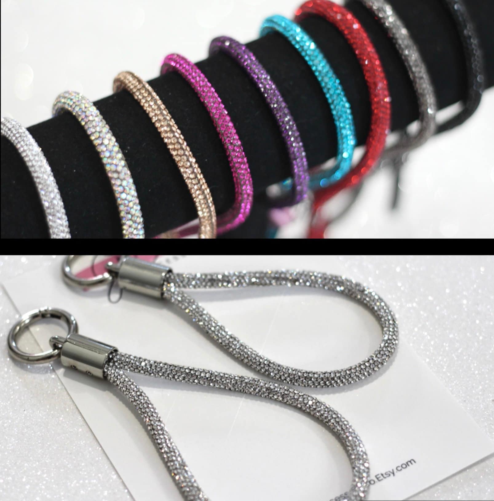 Fashion Rhinestone Wristlet Lanyard Strap Keychain - Silver – Sophia  Collection
