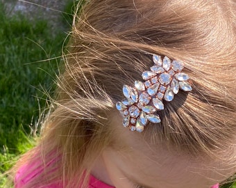 Silver, rose gold, or blue - diamond crystal rhinestone rock sparkly snap clip-bridal girl’s kids toddler woman’s hair veil comb accessory