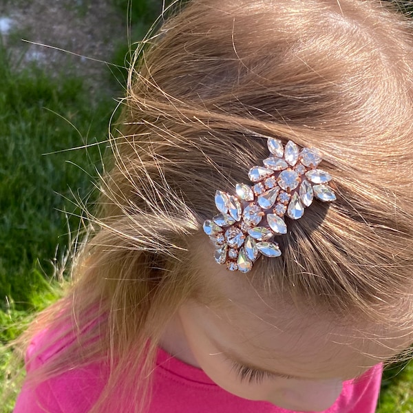 Silver, rose gold, or blue - diamond crystal rhinestone rock sparkly snap clip-bridal girl’s kids toddler woman’s hair veil comb accessory