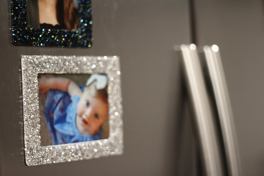 Magnetic Magnet Rhinestone Photo Picture Frame, Silver Black Bling ...