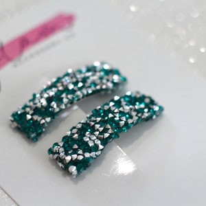 Emerald green snap clip, rhinestone crystal rock sparkly bling, Christmas holiday barrette, girl’s kids toddler women’s hair accessory set