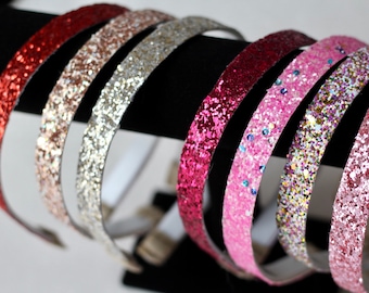 Red silver rose gold raspberry confetti-glitter sparkly hard headband-women girls kids toddler hair accessory-spring colors gift-mommy & me