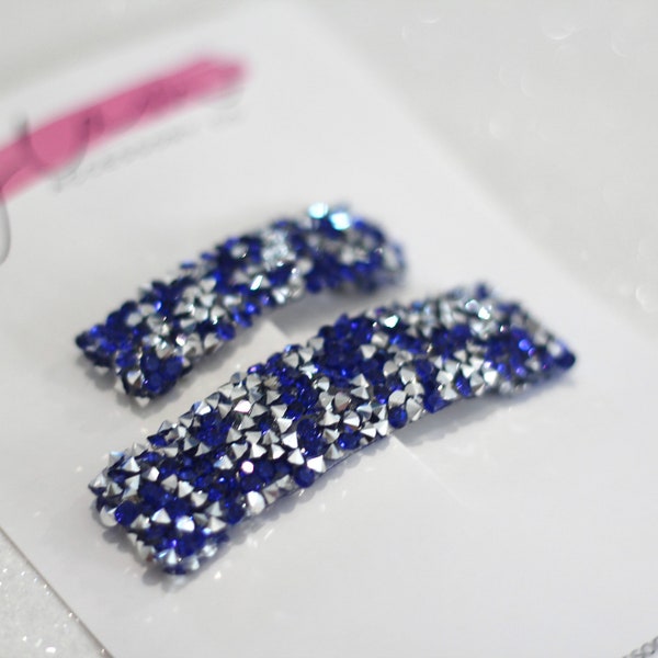 Sapphire royal blue snap clip, rhinestone crystal rock sparkly bling, holiday barrette, girl’s kids toddler women’s hair accessory set 2023