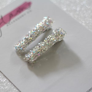 White rhinestone crystal rock hair clip,  bridal bar alligator clips, girls toddler baby woman bling sparkly hair accessory Easter 2023