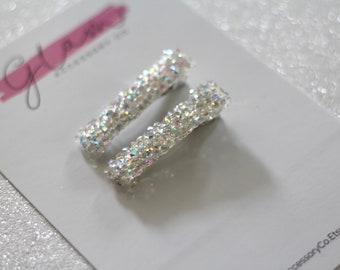 White rhinestone crystal rock hair clip,  bridal bar alligator clips, girls toddler baby woman bling sparkly hair accessory Easter 2023