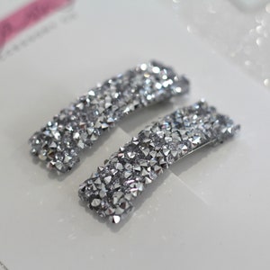 Pure Silver rhinestone crystal rock sparkly bling snap clip, bridal shower barrette, girl’s kids toddler baby women side hair accessory set