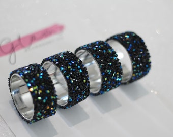 Black blue rhinestone bling Napkin Ring Holder, Set of 2 4 6 8 10 12 sparkly glizy glam unique mom hostess gift 2024 Lunar New Year