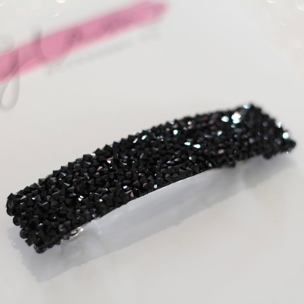 Grande barrette française en strass noirs - barrette à cheveux bling glam scintillante en cristal de roche - accessoire femme fille cheveux fins et épais habillé unique