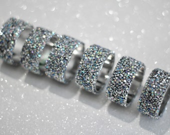 Rhinestone bling Napkin Rings Holder, 2 4 6 8 sparkly silver crushed diamond glam, wedding bridal mom hostess gift, Holidays Easter 2024