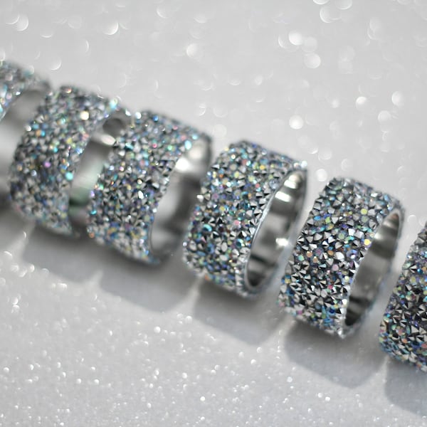 Rhinestone bling Napkin Rings Holder, 2 4 6 8 sparkly silver crushed diamond glam, wedding bridal mom hostess gift, Holidays Easter 2024