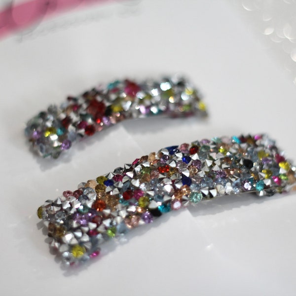 NEW confetti rhinestone snap clip, crystal rock sparkly bling barrette, girl’s kids toddler woman hair accessory set for bangs, mommy & me