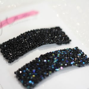 Black oversized-large rhinestone crystal rock sparkly bling snap hair clip-barrette-girl’s kids woman’s accessory
