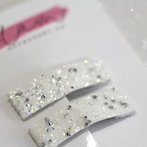 White glitter and rhinestones - rock sparkly bling snap clip-bridal baby shower-barrette-girl’s kids toddler baby women’s hair accessory set