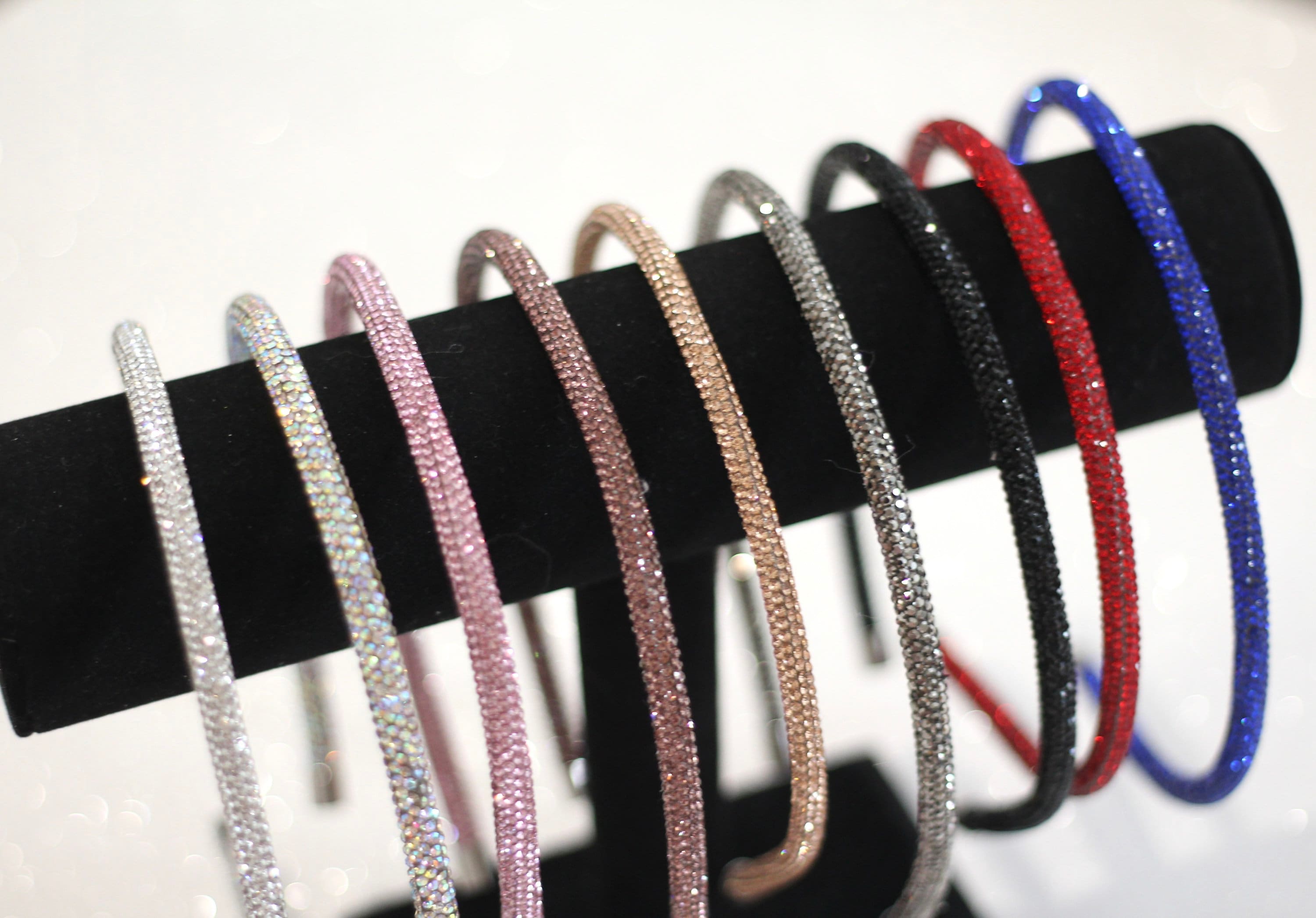 Rhinestone bling sparkly thin headband, formal Grecian comfortable head piece for girls women, black pink red silver bridal, 2025 Easter mom