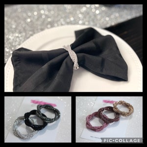 Strass bling Serviettenringhalter-Set 2 4 6 8 funkelnde Silberdiamant-Glam, 2024 Geschenk, geflochtene Hochzeit Brautmutter Gastmutter Weihnachten Seil