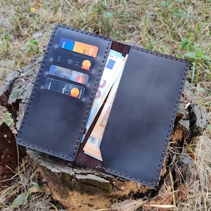 Cartera de cuero larga, cartera larga personalizada, cartera alta, regalo de aniversario para él, regalo para novio, regalo de Navidad, regalo para hombres