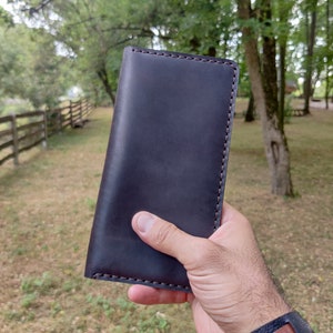 Cartera larga cosida a mano para hombres Cartera larga bifold de cuero, regalo del día del padre, regalo para él, cartera de negocios de cuero, efectivo sobre