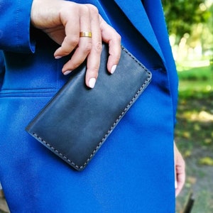 Cartera larga de cuero para hombre y mujer, Cartera de diario, Regalo personalizado, Cartera fina de cuero, Cartera plegable, Cartera grabada para mujer