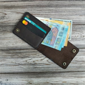 Billetera de cuero personalizada, billetera minimalista, billetera plegable de cuero, billetera plegable delgada de cuero desgastado, regalo del Día del Padre