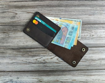 Portafoglio in pelle personalizzato, portafoglio minimalista, portafoglio bifold in pelle, portafoglio bifold sottile in pelle invecchiata, regalo per la festa del papà