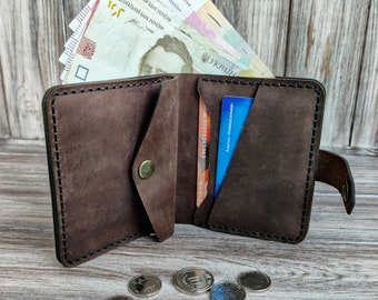 Billetera hecha a mano para hombres, regalo de cumpleaños para hombres, billetera Monogram, billetera de cuero personalizada, billetera doble
