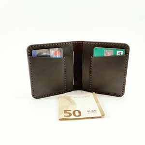 Cartera de cuero minimalista, cartera plegable de cuero, cartera plegable delgada de cuero desgastado, cartera de padrinos
