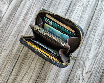 Cartera de cuero, Cartera de cuero personalizada, Cartera con cremallera para hombres, Cartera de cuero con cremallera, Monedero con tarjetero, Monedero pequeño, Cartera de cuero