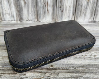 Cartera grande de cuero para mujer, monedero de cuero grabado, billetera personalizada con cremallera, regalo de aniversario personalizado para esposa, regalo de San Valentín para mamá