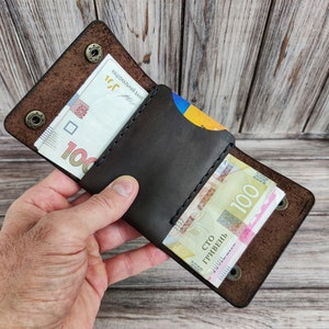 Carteira de bolso frontal minimalista, carteira pequena feita à mão para cartão de identificação, presente de aniversário para homem, porta-cartões fino de couro, carteira personalizada