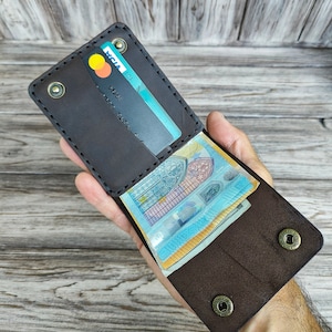 Billetera plegable, billetera de cuero, billetera única, billetera mini para hombres, billetera marrón para hombres, billetera personalizada, regalo personalizado