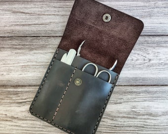 Personalized manicure case, Manicure leather case, Leather scissors case, Nail clippers case, Leather tweezer pouch, Manicure tool case