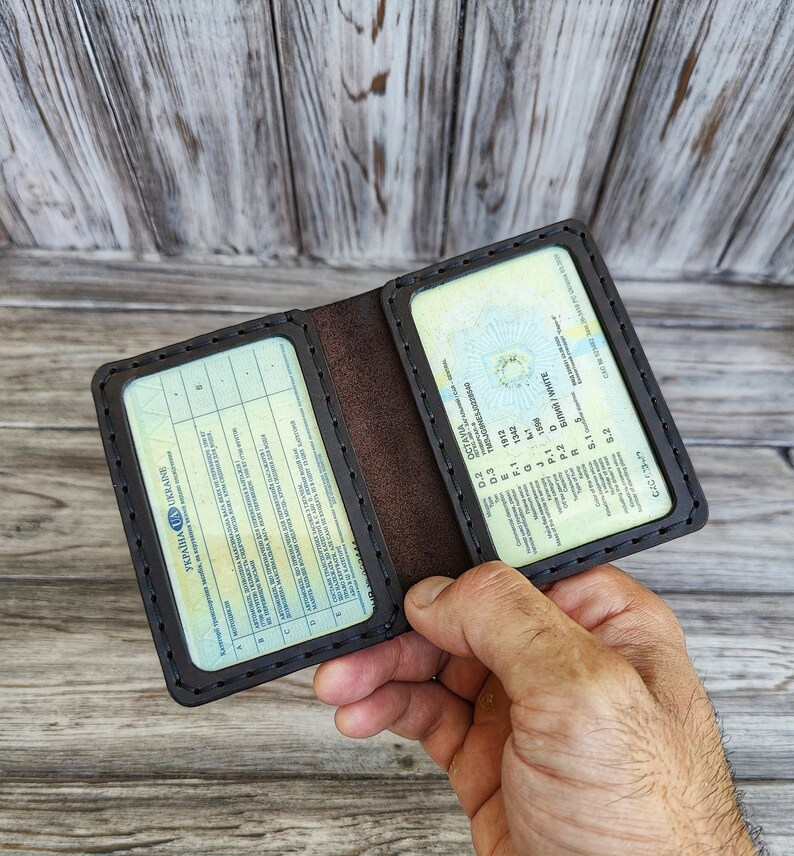 thumbnail interactive-video image 1 of Handmade Brown Leather Driving Licence Holder / Paper Cover Protector Wallet 1 of 5