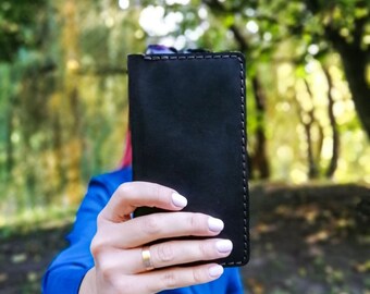 Cartera larga de piel, Cartera hecha a mano para mujer, Cartera para mujer, Cartera grande para mujer, Cartera de piel para mujer, Cartera grabada para mujer