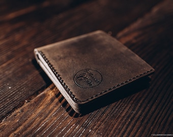 Cartera de cuero delgada para hombre, billetera de cuero personalizada, tarjetero plegable, el mejor regalo para él, regalo para padrinos de boda, regalo para esposo