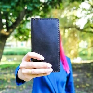 Cartera de diario, regalo personalizado, cartera fina de piel, cartera plegable, cartera larga de piel para hombre y mujer.