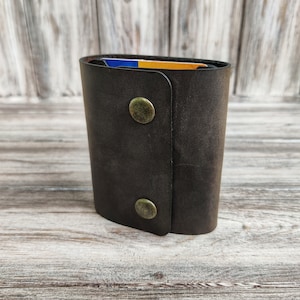 Billetera de cuero personalizada, Tarjetero de cuero, Billetera de cuero minimalista, Billetera plegable, Billetera delgada de cuero desgastado