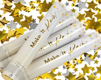 Premium Party Confetti Cannon - Gold - (Includes Streamer Cannons and Star Confetti Poppers) For Birthday, Graduation, New Years Eve