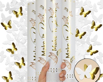 Premium Party Confetti Cannon - White and Gold Butterfly Shaped Confetti Poppers For Birthday, Graduation, New Years Eve, Wedding