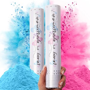 Canon à confettis révélateur de sexe de qualité supérieure - Lot de 2 - Poudre biodégradable en rose ou bleu, décorations révélatrices de sexe de bébé pour la fête,