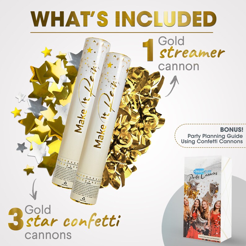 Premium Party Confetti Cannon Gold Includes Streamer Cannons and Star Confetti Poppers For Birthday, Graduation, New Years Eve image 8