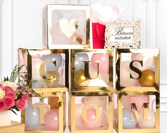 Personalized Custom Gold Letters or Letter Boxes - For Gender Reveal, Baby Shower, Party Supplies and Decorations for Girl and Boy