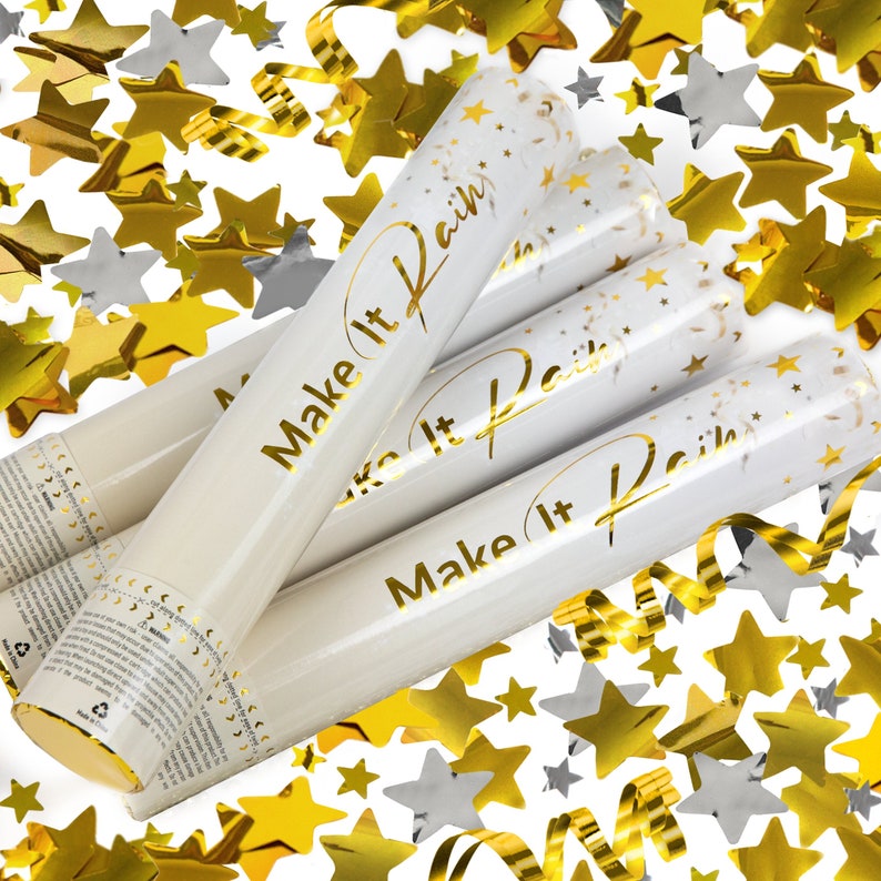 Premium Party Confetti Cannon Gold Includes Streamer Cannons and Star Confetti Poppers For Birthday, Graduation, New Years Eve image 1