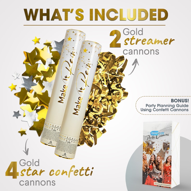 Premium Party Confetti Cannon Gold Includes Streamer Cannons and Star Confetti Poppers For Birthday, Graduation, New Years Eve image 9