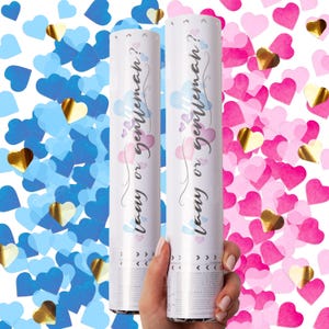 Canon à confettis révélateur de sexe haut de gamme - Lot de 2 - Confettis coeurs roses ou bleus, pour décorations et articles de fête