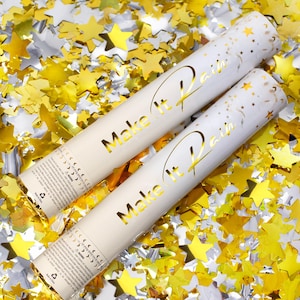 Premium feestconfettikanon - goud - (inclusief slingerkanonnen en confetti-sterrenpoppers) voor verjaardag, afstuderen, bruiloft