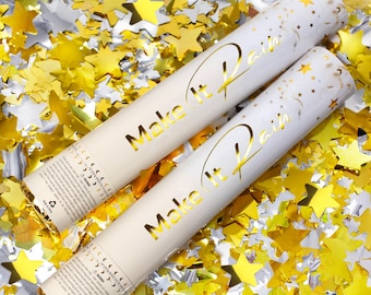 Canon à confettis haut de gamme - doré - (comprend des canons à banderoles et des poppers à confettis étoiles) pour un anniversaire, une remise de diplôme ou l'envoi d'un mariage