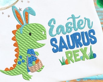 Easter Saurus Rex filled Embroidery Design, Digital File 4x4, 5x7, 6x10, 9x9