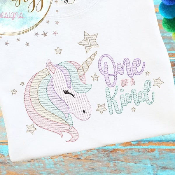 Unicorn One of a Kind Sketch Embroidery Design, Digital File 4x4, 5x7, 6x10, 9x9