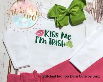 Diseño de bordado "Bésame, soy irlandés", Día de San Patricio (archivo digital)